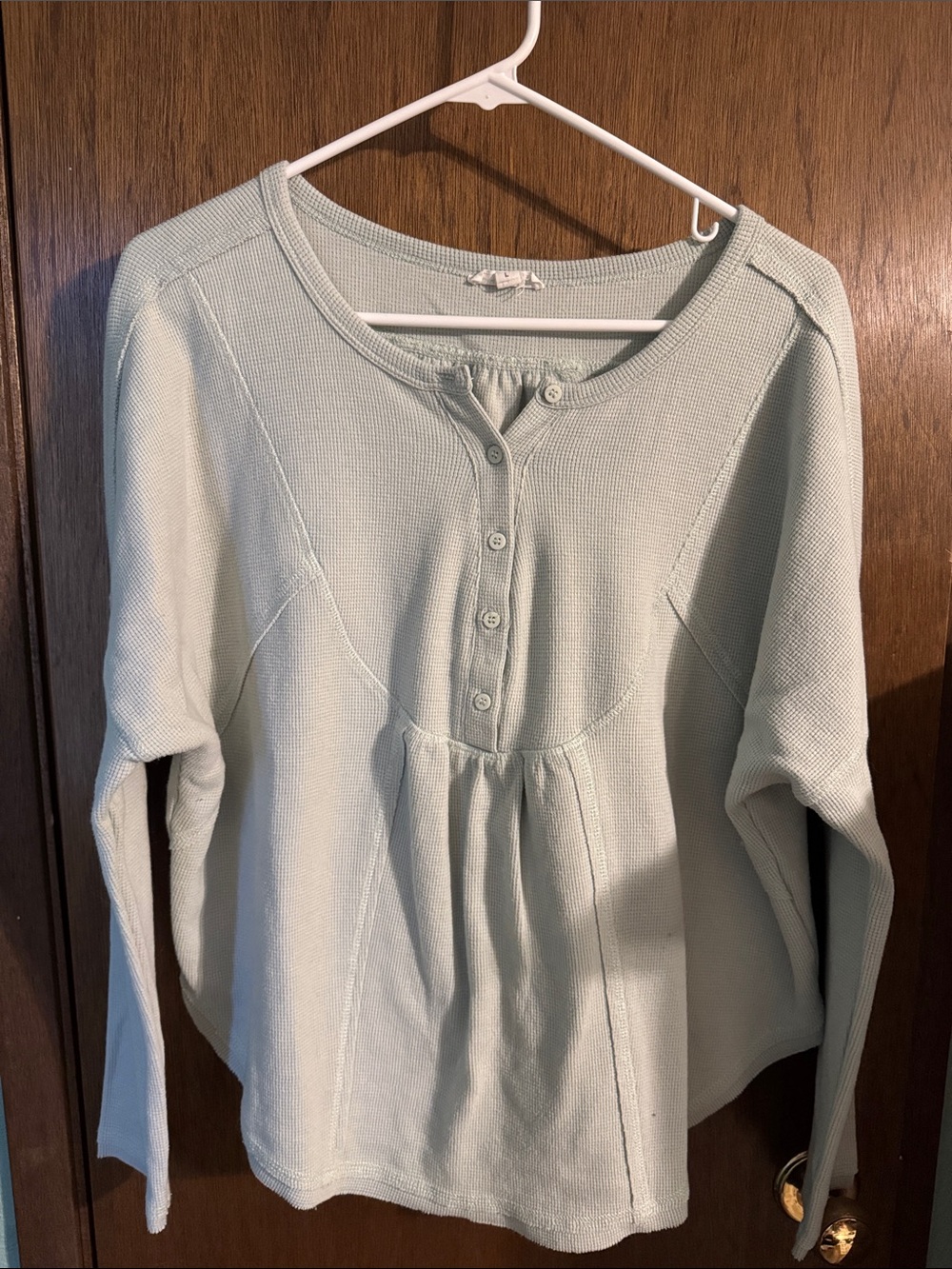 Blu Pepper Mint Button-Front Long Sleeve Henley